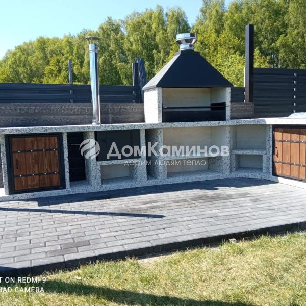 Угловой барбекю комплекс с печью под казан и мойкой