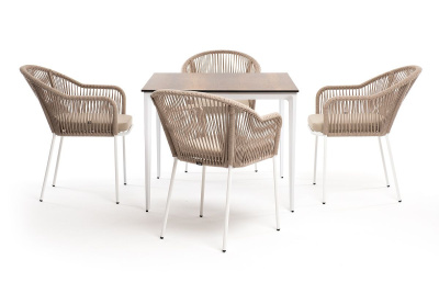 Обеденная группа 4SIS Малага 4-местная со стульями Лион Цвет: белый, бежевый