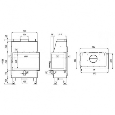 Топка Defro Home Impuls ME угловая, 8 кВт, 670/450/380мм