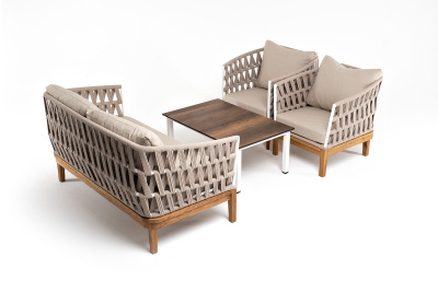 Лаунж-зона 4SIS Диего 4-местная, со столиком Канны цвета дуб, основание дуб, роуп бежевый