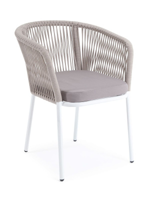 Стул из роупа 4SIS Марсель из роупа, каркас алюминий белый муар, роуп бежевый, ткань бежевая 052 Стул из роупа 4SIS Марсель из роупа, каркас алюминий белый муар, роуп бежевый, ткань бежевая 052