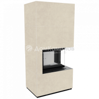 Каминокомплект FLOKI в облицовке FOKOS SALE, угловое стекло справа