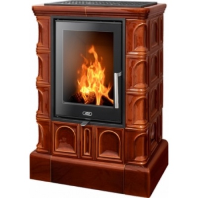 Печь-камин ABX BRITANIA EXclusive, кафельный цоколь - вставка Orion (коричневый)
