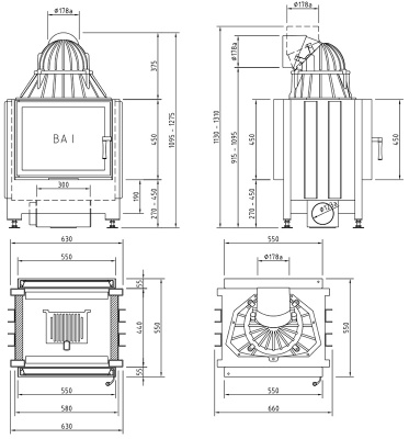 Каминная топка Schmid Lina FD 5557 (туннельная версия) Каминная топка Schmid Lina FD 5557 (туннельная версия)