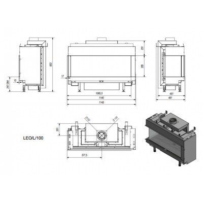 Каминная топка Kratki LEO L 100 NG (магистральный газ) Каминная топка Kratki LEO L 100 NG (магистральный газ)