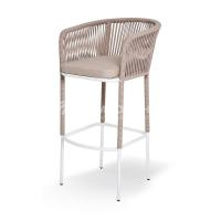 Стул из роупа барный 4SIS Марсель, каркас из стали светло-серый (RAL7035) муар, роуп светло-серый круглый, ткань светло-серая