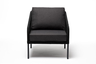 Кресло из роупа (узелки) 4SIS Канны, каркас темно-серый муар, роуп темно-серый, ткань темно-серая 027 Кресло из роупа (узелки) 4SIS Канны, каркас темно-серый муар, роуп темно-серый, ткань темно-серая 027