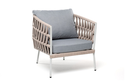 Кресло 4SIS Диего, каркас светло-серый муар, роуп бежевый, ткань светло-серая