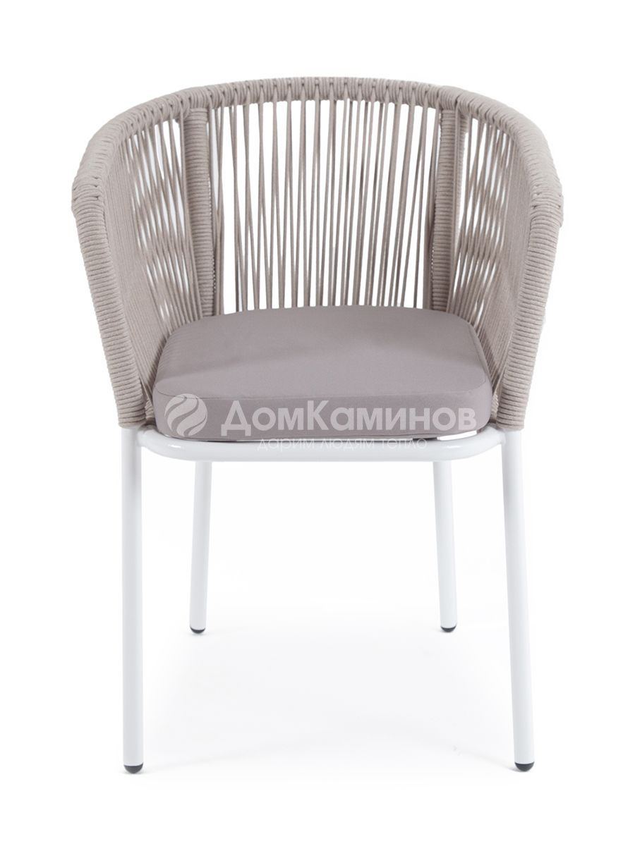 Стул из роупа 4SIS Марсель из роупа, каркас алюминий белый муар, роуп бежевый, ткань бежевая 052 Стул из роупа 4SIS Марсель из роупа, каркас алюминий белый муар, роуп бежевый, ткань бежевая 052