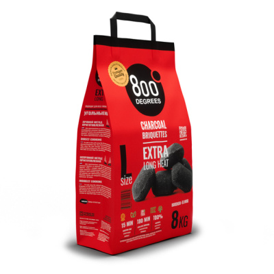 Уголь брикетированный 800 Degrees Долгое Горение, мешок 8 кг