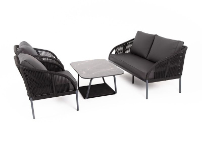 Лаунж-зона 4SIS Канны 4-местная из роупа со столиком Канны Цвет: темно-серый, серый гранит