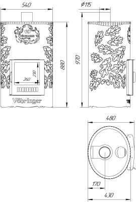 Дровяная печь Ферингер Уют-25 ПФ в кожухе (Стандарт), до 25 м³ Дровяная печь Ферингер Уют-25 ПФ в кожухе (Стандарт), до 25 м³
