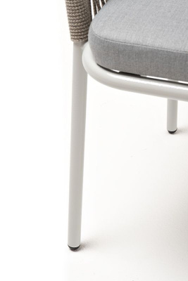 Стул из роупа 4SIS Лион каркас из стали белый муар, роуп светло-серый меланж, ткань светло-серая