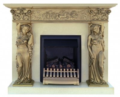 Мраморный электрокамин Кариатида Санни Дарк