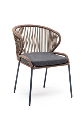 Стул 4SIS Милан из роупа, каркас алюминий серый муар, роуп коричневый, ткань темно-серая 027 Стул 4SIS Милан из роупа, каркас алюминий серый муар, роуп коричневый, ткань темно-серая 027