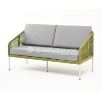 Диван 4SIS Канны 2-местный из роупа; каркас алюминий светло-серый (RAL7035) муар, роуп салатовый меланж круглый, ткань светло-серая