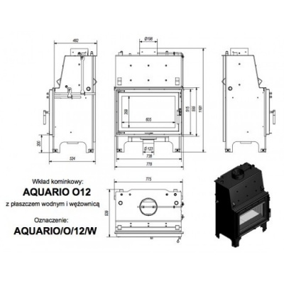 Каминная топка Kratki с водяным контуром AQUARIO O 12 PW W Каминная топка Kratki с водяным контуром AQUARIO O 12 PW W