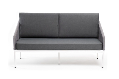 Диван 4SIS Канны 2-местный из роупа, каркас белый муар, роуп светло-серый, ткань серая 017