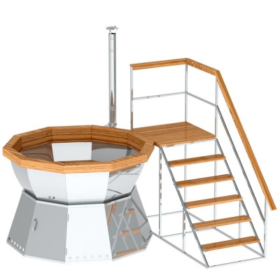 Банный чан 10 граней на подставке с ветрозащитой AISI 304 Банный чан 10 граней на подставке с ветрозащитой AISI 304