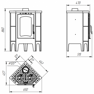 Печь-камин ЭкоКамин Бавария угловая с плитой (PK123)